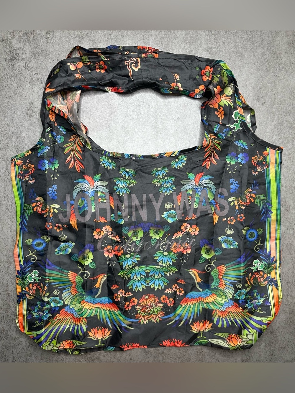Johnny Was Black Floral & Parrot Reusable Tote